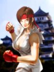  artist_request breasts brown_eyes brown_hair capcom_fighting_jam cleavage dougi genderswap genderswap_(mtf) gloves headband large_breasts midnight_bliss ryuu_(street_fighter) short_hair sleeveless solo street_fighter 