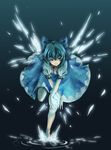  barefoot blue_hair cirno crost hands highres ice ribbon short_hair solo touhou wings 