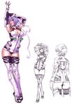  absurdres armpits arms_up ayanami_rei bandages breasts cleavage eyepatch highres large_breasts neon_genesis_evangelion purple_hair red_eyes short_hair thighhighs wild_flower yamashita_shun'ya 
