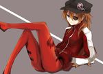  absurdres blue_eyes brown_hair crossed_legs evangelion:_3.0_you_can_(not)_redo eyepatch haik hand_in_pocket hat highres jacket long_hair neon_genesis_evangelion plugsuit rebuild_of_evangelion shikinami_asuka_langley sitting solo souryuu_asuka_langley track_jacket 