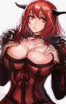  breast_suppress breasts choker cleavage dress evan_yang huge_breasts looking_at_viewer maou_(maoyuu) maoyuu_maou_yuusha red_eyes red_hair ribbon solo 