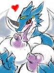  &lt;3 big_breasts blue_skin blush breasts digimon dragon erect_nipples exveemon female horn licking looking_at_viewer nipples red_eyes scalie solo teasing tongue unknown_artist wings 