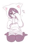  animal_ears animal_hood black_hair black_legwear bleach blush cat_ears cat_hood hood hoodie hoody kuchiki_rukia panties pantyshot paw_pose striped striped_panties thighhighs underwear wink 