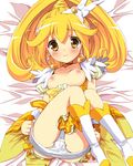  blonde_hair blush boots breasts breasts_outside choker cure_peace full_body hair_flaps homing_(areya) kise_yayoi knee_boots lying magical_girl nipples on_back panties precure short_hair shy small_breasts smile_precure! solo tears underwear undressing white_panties wrist_cuffs yellow_eyes 