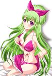  1boy bikini breasts erection green_hair ixion_saga large_breasts mariandale newhalf nipples penis purple_eyes sarong smile solo swimsuit trap undressing very_long_hair 