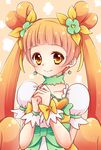  brown_eyes brown_hair choker cure_rosetta dokidoki!_precure double_bun flower green_choker hair_flower hair_ornament hands_clasped kuune_rin long_hair magical_girl own_hands_together precure puffy_sleeves sepia_background smile solo twintails wrist_cuffs yotsuba_alice 