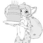  5_fingers anthro birthday_cake black_and_white blush breasts cake candle candles feline female food invalid_tag leopard looking_at_viewer mammal messy monochrome nateday nude plain_background plump_labia pussy sketch solo spots standing teeth tongue white_background 