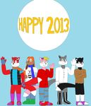  &gt;:d amputee angel_the_fox backless_gloves blue_background blue_eyes boots brown_eyes clothing darth_the_fox eyewear female fingerless_gloves gloves goggles grey_eyes holidays jacket male marcus_fox maxamilion_the_fox new_year pants pink_eyes plain_background ribbons roderick_jack-rabbit scarf shirt sneakers toonfan0 wristband yellow_eyes 