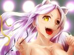  animal_ears bakemonogatari black_hanekawa cat_ears fang furosukii glasses hanekawa_tsubasa highres long_hair monogatari_(series) nekomonogatari nude solo white_hair yellow_eyes 