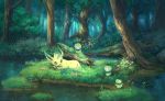  flowers forest grass leafeon nobody petilil pippi_(pixiv_1922055) pokemon scenic tree water 