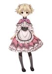  apron black_legwear blonde_hair capelet dress full_body hair_ribbon light_smile maid mary_janes matsuryuu pantyhose ribbon shoes short_twintails simple_background solo twintails white_background 