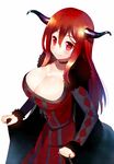  breasts choker cleavage cowboy_shot demon_girl dress horns large_breasts looking_at_viewer maou_(maoyuu) maoyuu_maou_yuusha meito_(maze) red_eyes red_hair simple_background smile solo white_background 
