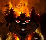  ambiguous_gender angry anthro burning canine charlie dog english_text eyes feral fire grin heaven looking_at_viewer mad mammal red_eyes solo text time to trollingmeister wood 