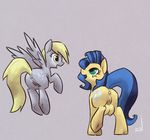  amber_eyes anus blonde_hair blue_hair cutie_mark derpy_hooves_(mlp) equine eye_contact female feral friendship_is_magic fur green_eyes grey_fur hair horse mammal milky_way_(character) my_little_pony open_mouth pegasus plain_background ponchuzn pony pussy puszn teats two_tone_hair wings yellow_fur 