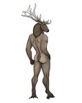  antlers brown_fur cervine chiro_ookami elk fur hooves horn looking_at_viewer looking_back male mammal nude solo 