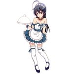  ahoge alternate_costume apron black_hair chuunibyou_demo_koi_ga_shitai! collar enmaided long_hair looking_at_viewer maid maid_headdress red_eyes sanadafelix solo takanashi_touka thighhighs white_background zettai_ryouiki 