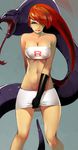  arbok artist_request black_gloves blue_eyes breasts cleavage gloves hair_over_one_eye long_hair midriff miniskirt mound_of_venus musashi_(pokemon) naughty_face navel pokemon red_hair skirt smile team_rocket tongue tubetop zerosabort 