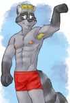  clothed clothing eyewear flexing glasses hair half-dressed male mammal muscles neil nipples raccoon solo topless vasuki 