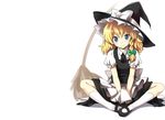  blonde_hair blue_eyes bow doriruman dress hat kirisame_marisa short_hair socks touhou white witch 