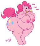  anthro anthrofied big_breasts breasts cappuccino cappucola chubby cupcake eating equine female friendship_is_magic horse mammal my_little_pony nipples obese overweight pinkie_pie pinkie_pie_(mlp) pony solo thighs 