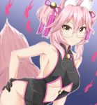  alternate_hairstyle animal_ear_fluff animal_ears blush breasts chinese_clothes collarbone fate/grand_order fate_(series) fox_ears fox_tail glasses gloves highres koyanskaya large_breasts looking_at_viewer niku114514810 pink_hair sideboob smile solo tail tamamo_(fate)_(all) underboob yellow_eyes 