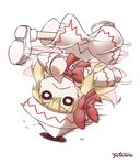  :&lt; blonde_hair boots bow chibi dress drill gen_2_pokemon hair_bow hat hitmontop lily_white long_hair o_o parody pokemon pokemon_(creature) solo spinning touhou upside-down white_background wings yutamaro 