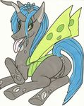  anubislaughed anus black_body blue_hair butt changeling crown equine fangs female feral friendship_is_magic green_eyes hair horn long_hair looking_at_viewer mammal my_little_pony pussy queen_chrysalis queen_chrysalis_(mlp) royalty solo tongue tongue_out winged_unicorn wings 