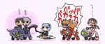  3girls aaa_wunder blue_eyes blue_hair brown_hair chibi eva_02 eva_08 eva_13 evangelion:_3.0_you_can_(not)_redo eyepatch gradient_eyes ikari_shinji long_hair makinami_mari_illustrious multicolored multicolored_eyes multiple_boys multiple_girls nagisa_kaworu neon_genesis_evangelion open_mouth plugsuit rebuild_of_evangelion red_eyes sbg scythe shikinami_asuka_langley short_hair sitting smile souryuu_asuka_langley twintails white_hair 