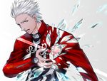  archer atsuyu bad_id bad_pixiv_id broken_glass fate/stay_night fate_(series) glass grey_eyes male_focus solo white_hair 