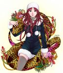  blue_eyes coat hat hubin_umai long_hair new_year original red_hair snake solo sweater thighhighs turtleneck winter_clothes 