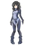  amagami black_eyes black_hair bodysuit cosplay crotch_plate drawfag highres messy_hair muvluv pigeon-toed pilot_suit short_hair smile solo tanamachi_kaoru 