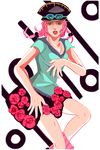  blue_eyes emptycicada flower hair_bobbles hair_ornament hat highres hirose_yasuho jojo_no_kimyou_na_bouken jojolion pink_hair solo 