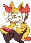  &lt;3 2020 animal_genitalia animal_penis anthro balls bodily_fluids braixen canid canine canine_penis darkluxia erection front_view fur genital_fluids genitals hi_res male mammal nintendo open_mouth penis pok&eacute;mon pok&eacute;mon_(species) precum red_body red_fur simple_background smile solo standing uncut vein veiny_penis video_games white_background yellow_body yellow_fur 