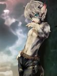  anthro belt cat cat_eyes claws clothing clouds collar feline girly hair half-dressed invalid_tag jeans licking looking_at_viewer male marks open_mouth pants sky solo stripes tagme thin tongue tongue_out topless unknown_artist whisker whiskers 