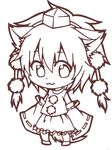  :3 animal_ears bad_id bad_pixiv_id chibi detached_sleeves hat inubashiri_momiji lineart monochrome nora_wanko short_hair smile solo tail tokin_hat touhou wolf_ears 