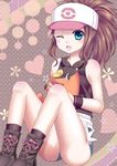  bad_id bad_pixiv_id blue_eyes brown_hair gen_5_pokemon hat one_eye_closed pokemon pokemon_(creature) pokemon_(game) pokemon_bw solo tepig touko_(pokemon) tsukino_neru 