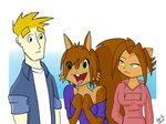  arthur_mathews bagelcollector blonde_hair blue_eyes brown_hair excited feline green_eyes hair happy hoodie kat_vance male mammal rodent scarlet_(sequential_art) squirrel 