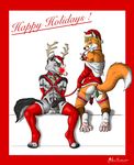  abs ace_stryker anthro antlers anus balls biceps blonde_hair blue_eyes brown_hair butt candy_cane canine christmas ear_piercing elbow_gloves erection facial_hair fox gay gloves glowing_nose hair harness hat holidays hoodie horn leash legwear looking_at_viewer male mammal mistletoe nipples paws penis piercing plain_background pose ribbons santa_hat stockings tongue wolf 