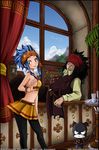  1girl blue_hair fairy_tail gajeel_redfox levy_mcgarden pantherlily pantyhose 