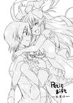  1girl angel_beats! carrying closed_eyes couple dress elbow_gloves formal gloves greyscale hetero hinata_(angel_beats!) kousetsu long_hair monochrome princess_carry short_hair suit twintails yui_(angel_beats!) 