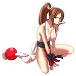  brown_hair fan fatal_fury mouth_hold ponytail s_tanly shiranui_mai solo 