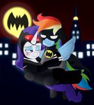  batman batman_(series) blackbewhite2k7 blue_eyes blush city crossover duo equine female friendship_is_magic hair hi_res horn lesbian mammal multi-colored_hair my_little_pony parody pegasus purple_hair rainbow_dash_(mlp) rarity_(mlp) smile unicorn wings 