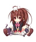  bow brown_hair cat chibi highres kuena lennon little_busters! long_hair natsume_rin pink_bow school_uniform solo 