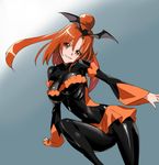  bad_end_precure bad_end_sunny black_bodysuit bodysuit covered_navel dark_persona grin hair_ornament makacoon orange_eyes orange_hair precure skirt smile smile_precure! solo 