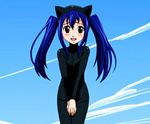  1girl blue_hair bodysuit fairy_tail latex latex_suit rubber twintails wendy_marvell 