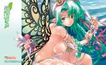  braids breasts green_eyes green_hair long_hair miwa_yoshikazu nopan tagme thighhighs topless wings 