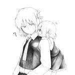  ? ballpoint_pen_(medium) chibi child dual_persona greyscale hair_ribbon monochrome multiple_girls necktie ribbon rumia short_hair skirt skirt_set sweatdrop takeuma time_paradox touhou traditional_media 