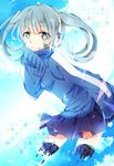  bad_id bad_pixiv_id black_legwear ene_(kagerou_project) headphones jacket kagerou_project leaning_forward long_sleeves looking_at_viewer pleated_skirt shigure_kio short_hair skirt sleeves_past_fingers sleeves_past_wrists smile solo thighhighs track_jacket twintails vocaloid zettai_ryouiki 