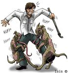  anthro canine clothed clothing cute dog fear frown grimace henry_townsend human humor humping_leg isismasshiro leg_humping licking male mammal silent_hill silent_hill_4 sniffer_dog tongue undead video_games zombie 