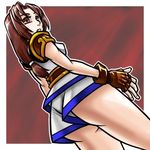  1girl artist_request ass breasts brown_eyes brown_hair from_below gloves looking_back lowres playstation ponytail shana_(dragoon) shorts the_legend_of_dragoon wedgie 